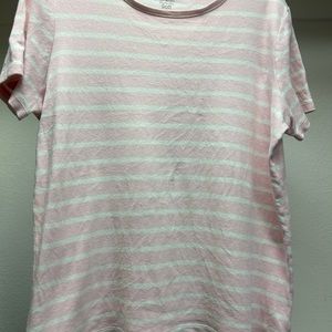 Kim Roger’s Perfectly Soft pink and white striped tee shirt